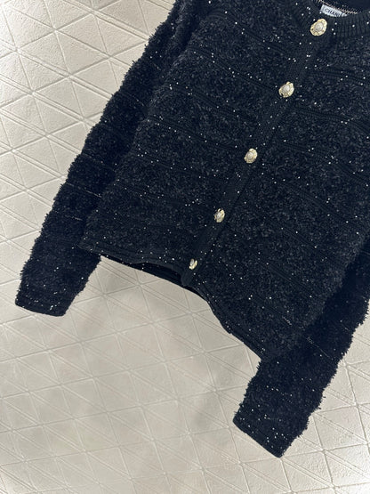 C 25 Crew-neck sequined knitted wool cardigan
