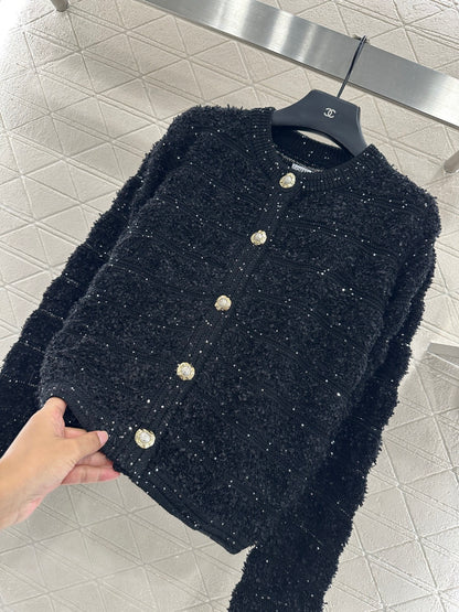 C 25 Crew-neck sequined knitted wool cardigan