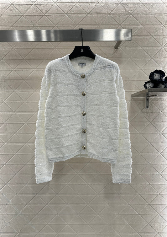 C 25 Crew-neck sequined knitted wool cardigan