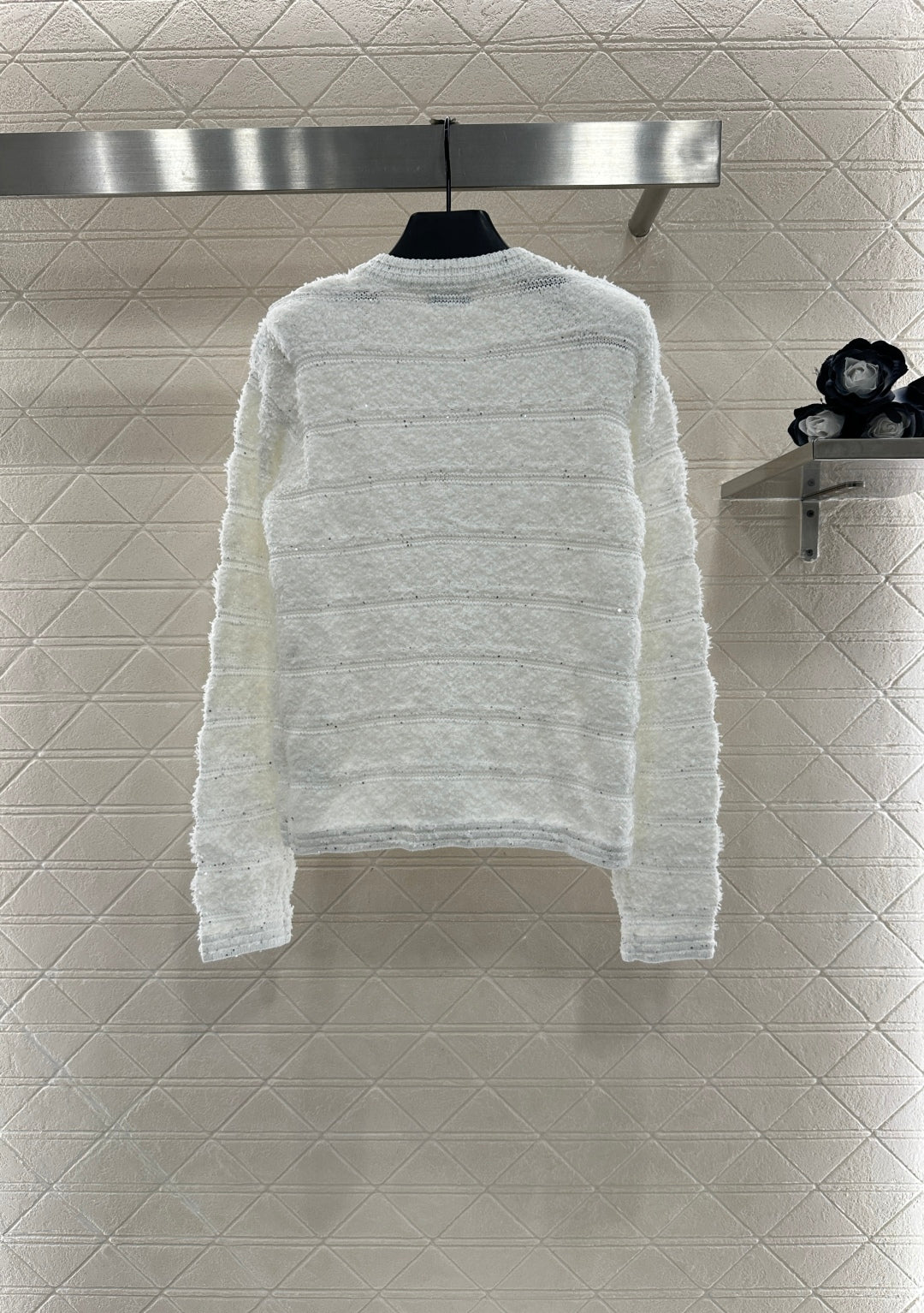 C 25 Crew-neck sequined knitted wool cardigan