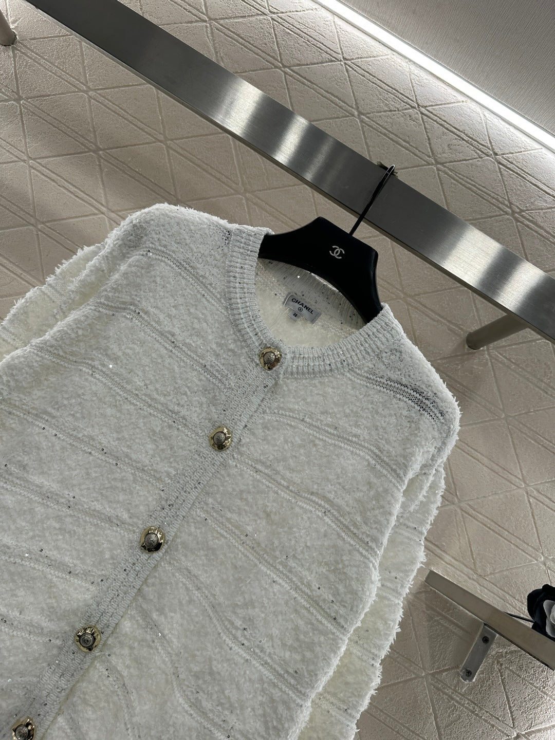 C 25 Crew-neck sequined knitted wool cardigan