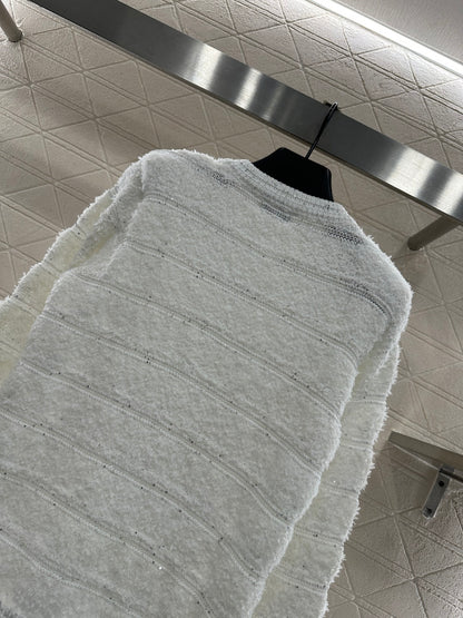C 25 Crew-neck sequined knitted wool cardigan