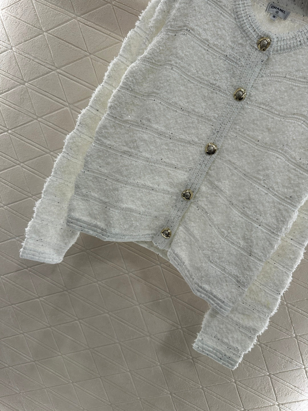 C 25 Crew-neck sequined knitted wool cardigan