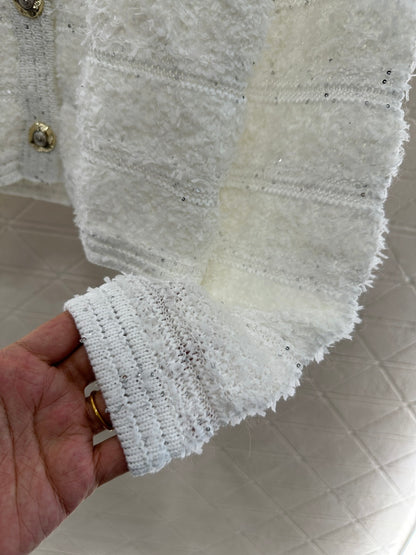 C 25 Crew-neck sequined knitted wool cardigan