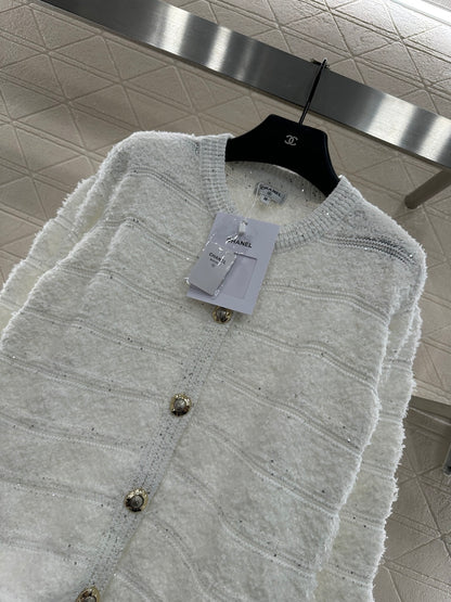 C 25 Crew-neck sequined knitted wool cardigan