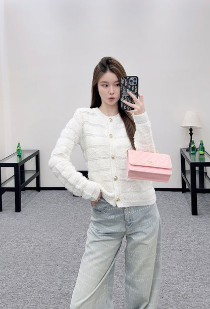 C 25 Crew-neck sequined knitted wool cardigan