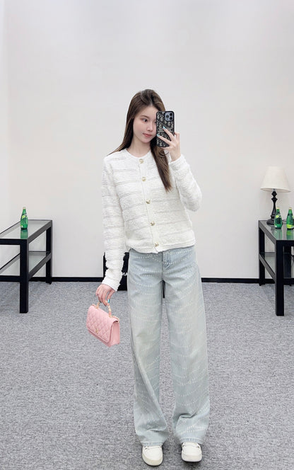 C 25 Crew-neck sequined knitted wool cardigan