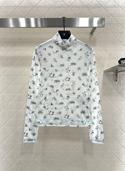 C 25 Ski print, high collar, slim-fit long sleeves