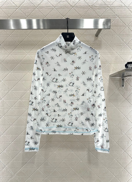 C 25 Ski print, high collar, slim-fit long sleeves