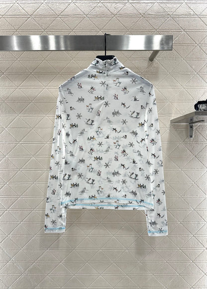 C 25 Ski print, high collar, slim-fit long sleeves
