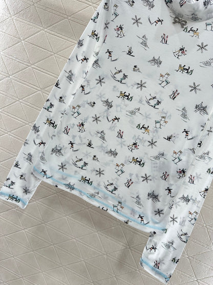 C 25 Ski print, high collar, slim-fit long sleeves
