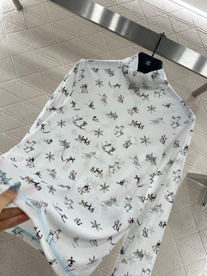 C 25 Ski print, high collar, slim-fit long sleeves