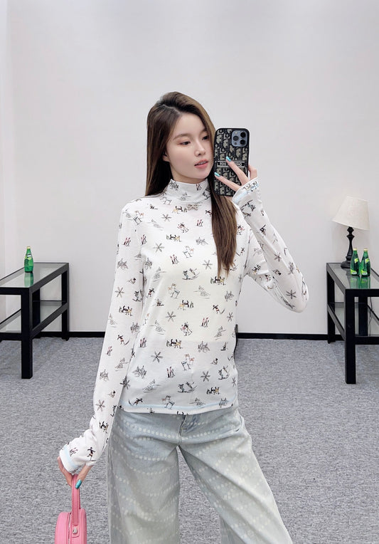 C 25 Ski print, high collar, slim-fit long sleeves