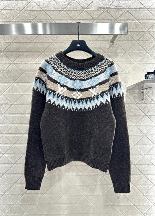 L 25 Crochet Crewneck Alpaca Sweater Ski Collection