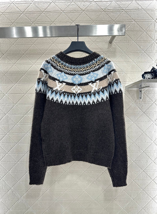 L 25 Crochet Crewneck Alpaca Sweater Ski Collection
