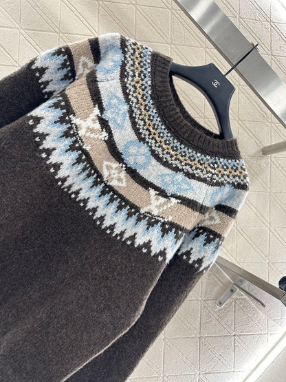 L 25 Crochet Crewneck Alpaca Sweater Ski Collection