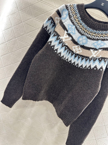 L 25 Crochet Crewneck Alpaca Sweater Ski Collection