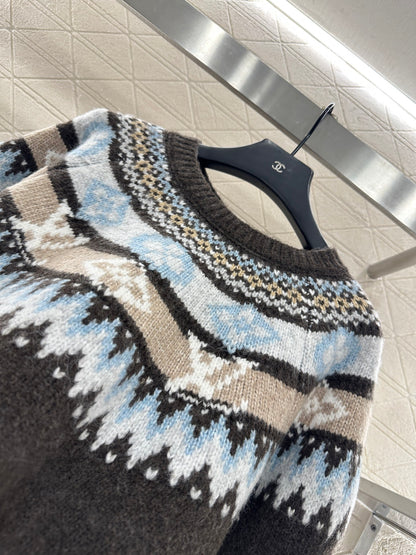 L 25 Crochet Crewneck Alpaca Sweater Ski Collection