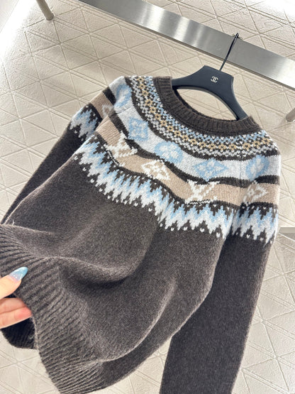 L 25 Crochet Crewneck Alpaca Sweater Ski Collection