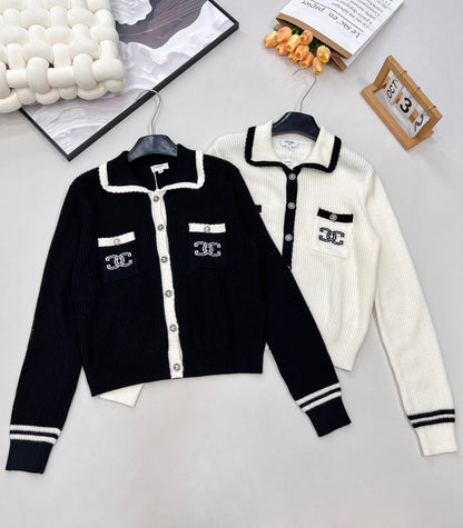 C 25 Lapel wool and cashmere cardigan