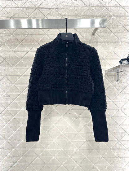 Di 25 Check jacquard zip-up wool jacket