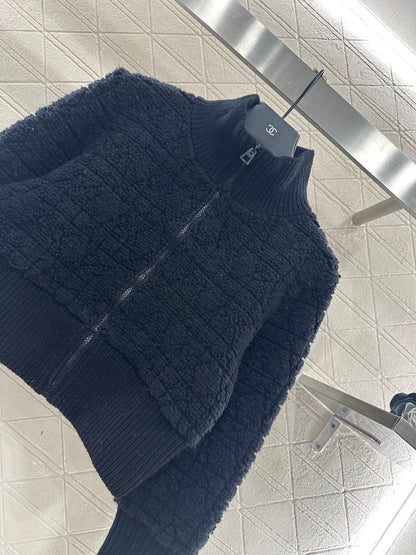 Di 25 Check jacquard zip-up wool jacket