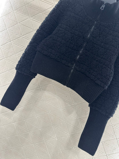 Di 25 Check jacquard zip-up wool jacket
