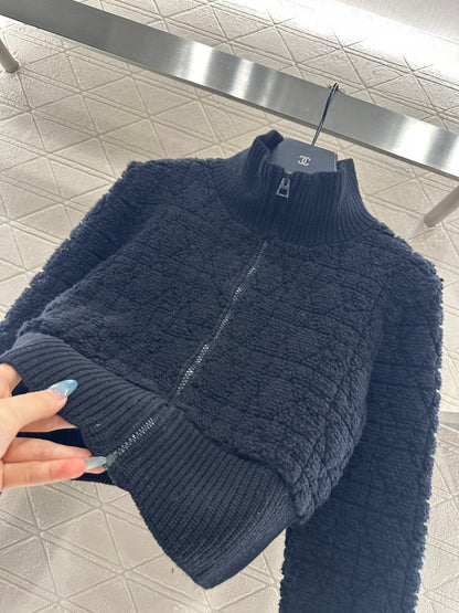 Di 25 Check jacquard zip-up wool jacket