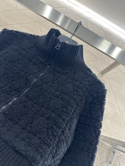 Di 25 Check jacquard zip-up wool jacket