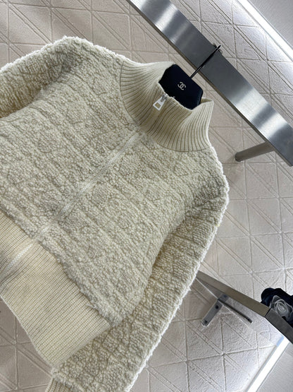 Di 25 Check jacquard zip-up wool jacket
