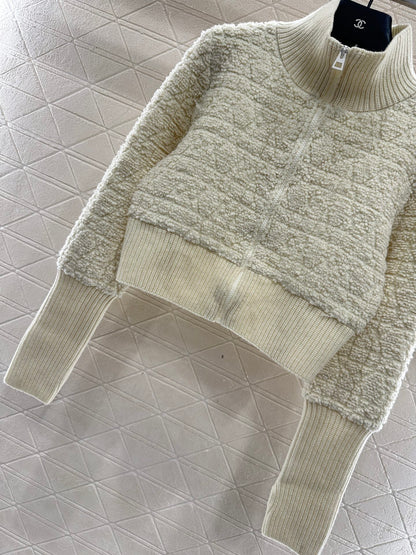 Di 25 Check jacquard zip-up wool jacket