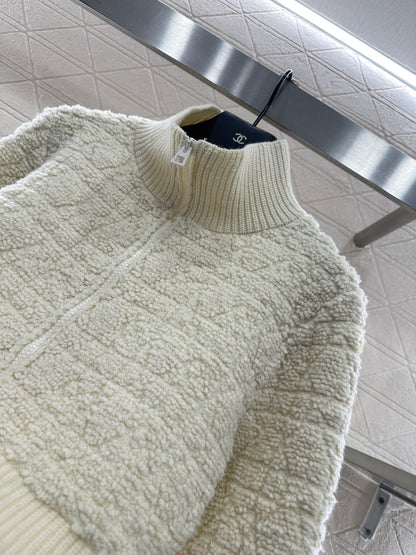 Di 25 Check jacquard zip-up wool jacket