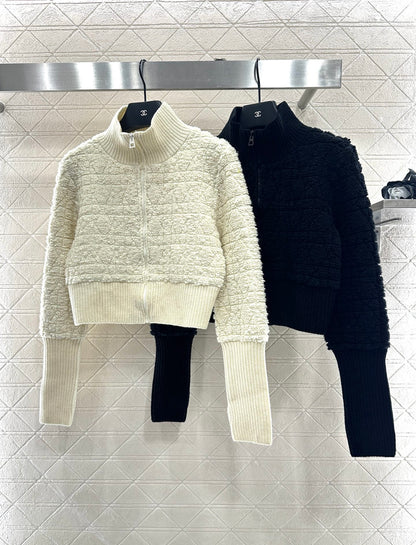 Di 25 Check jacquard zip-up wool jacket