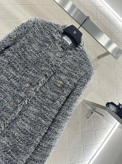 C 25 Fringed quilted wool coat