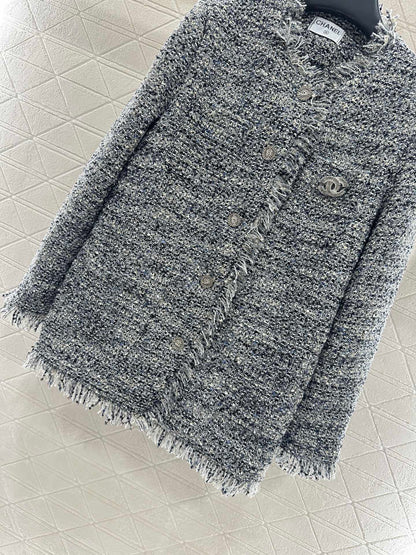C 25 Fringed quilted wool coat