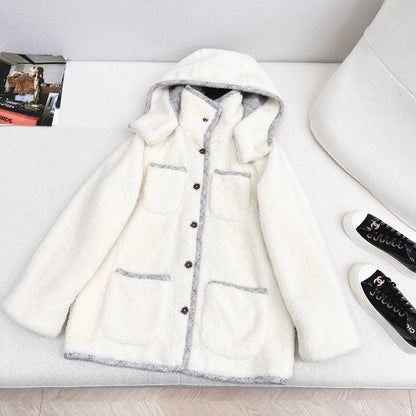 C 25 New Teddy Fur Mid-Length Hooded Jacket
