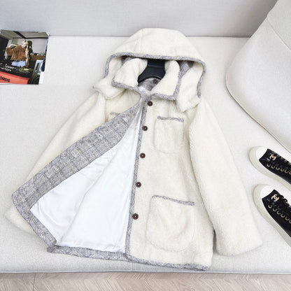 C 25 New Teddy Fur Mid-Length Hooded Jacket