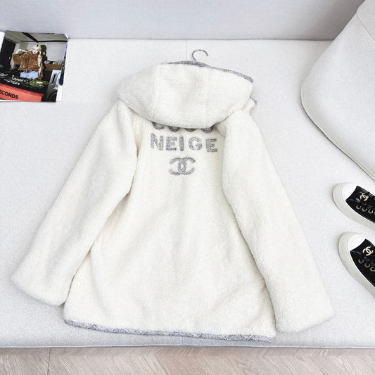 C 25 New Teddy Fur Mid-Length Hooded Jacket
