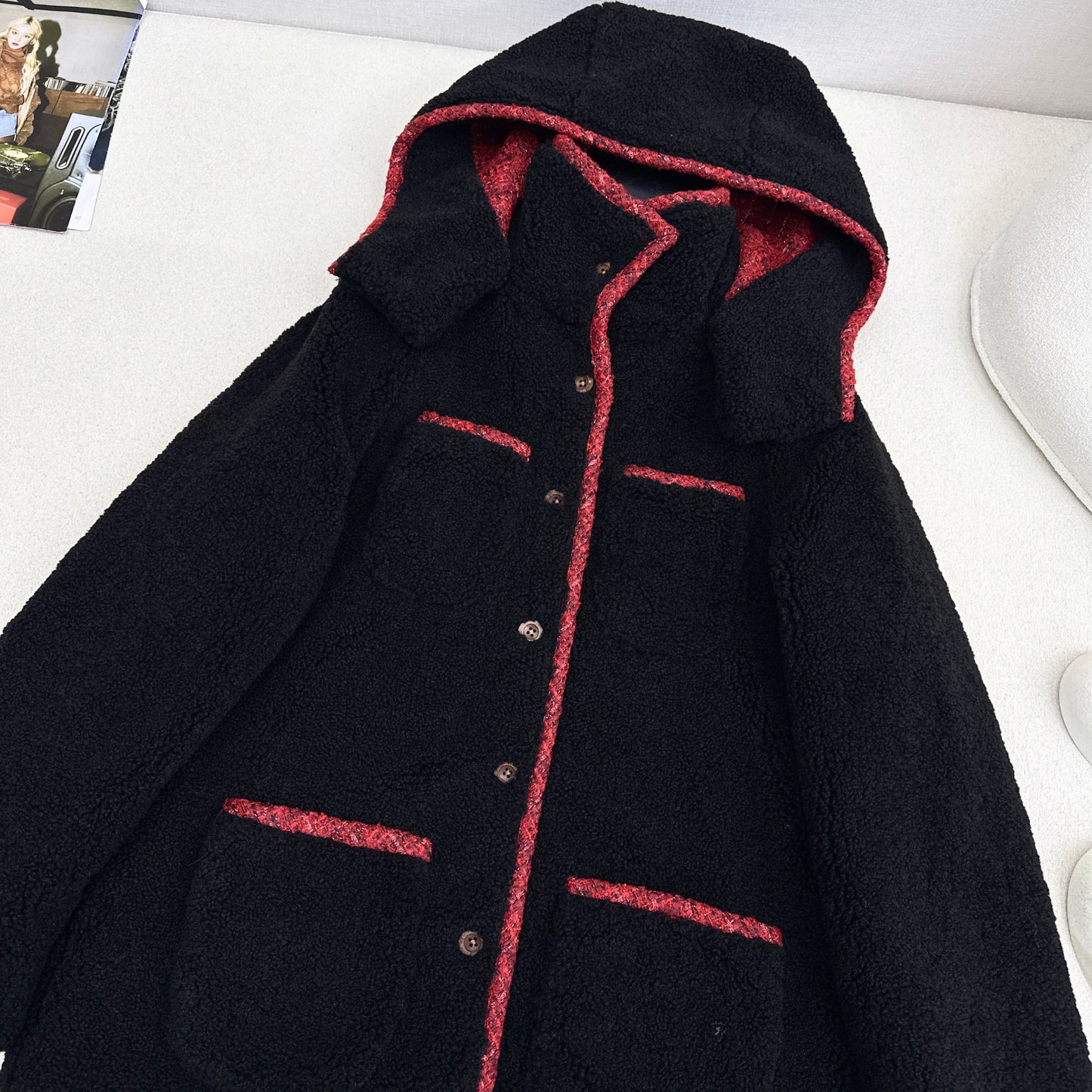 C 25 New Teddy Fur Mid-Length Hooded Jacket
