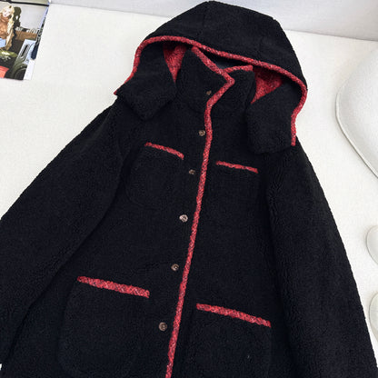 C 25 New Teddy Fur Mid-Length Hooded Jacket
