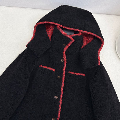 C 25 New Teddy Fur Mid-Length Hooded Jacket