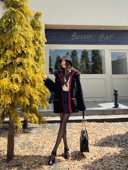 C 25 New Teddy Fur Mid-Length Hooded Jacket
