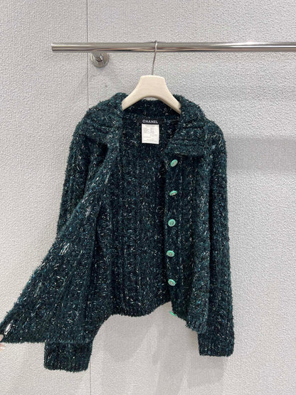 C 25K Emerald Jacquard Knit Cashmere Cardigan - Haute Couture Collection
