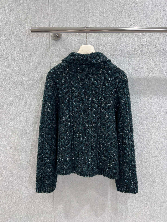 C 25K Emerald Jacquard Knit Cashmere Cardigan - Haute Couture Collection