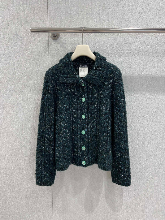 C 25K Emerald Jacquard Knit Cashmere Cardigan - Haute Couture Collection