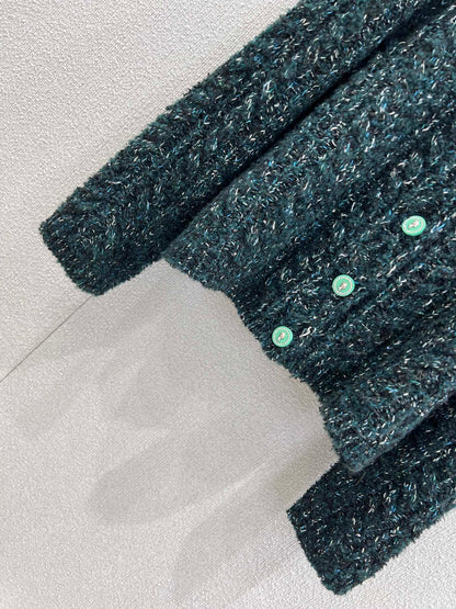 C 25K Emerald Jacquard Knit Cashmere Cardigan - Haute Couture Collection