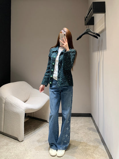 C 25K Emerald Jacquard Knit Cashmere Cardigan - Haute Couture Collection