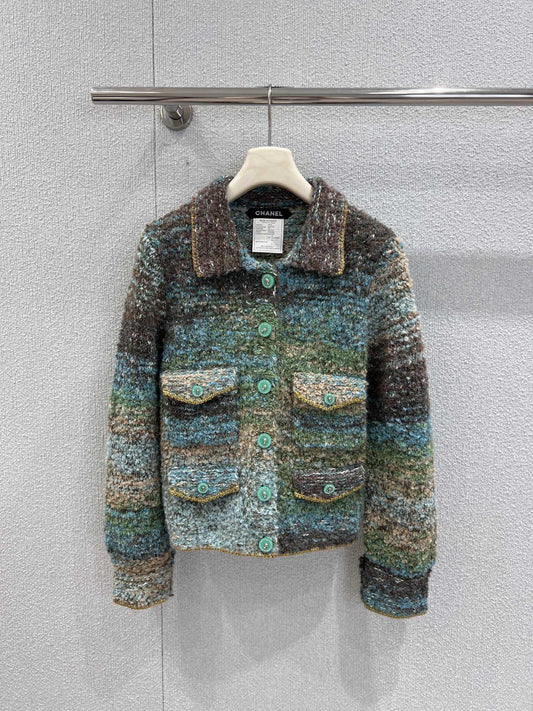 C 25K Light Green Cashmere Cardigan High-end Handicraft Series