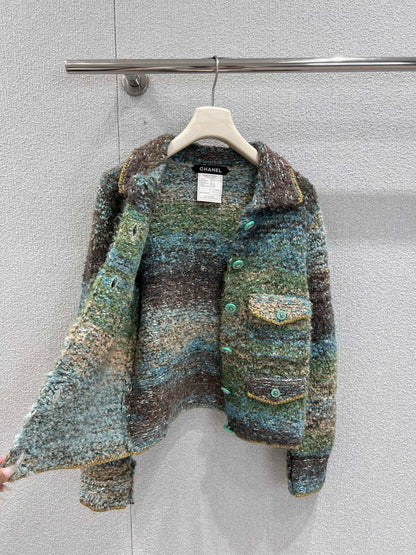 C 25K Light Green Cashmere Cardigan High-end Handicraft Series