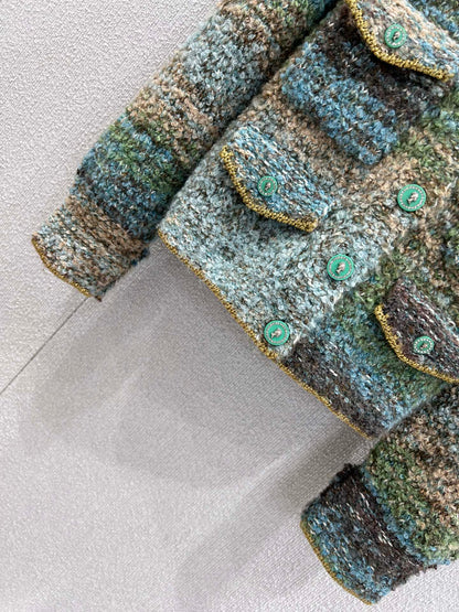 C 25K Light Green Cashmere Cardigan High-end Handicraft Series